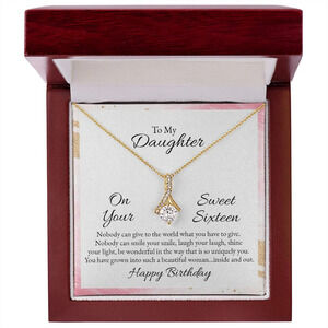 To My Daughter Your Gift to the World Ribbon Necklace Gold Tone Luxury Box